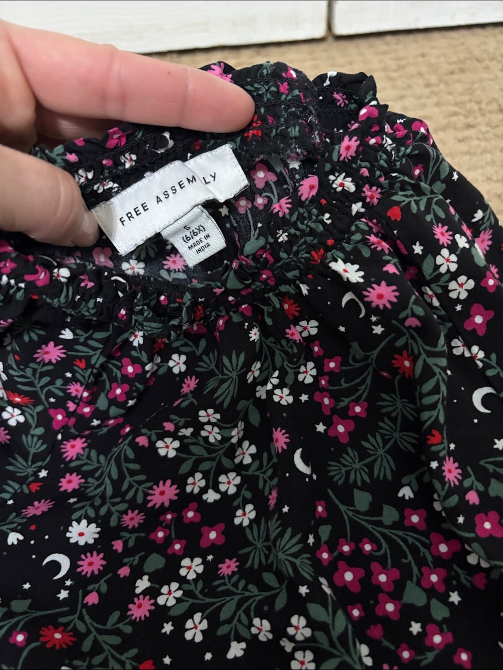Free Assembly Black Floral Elastic Waist Skirt with Pink & White Blooms